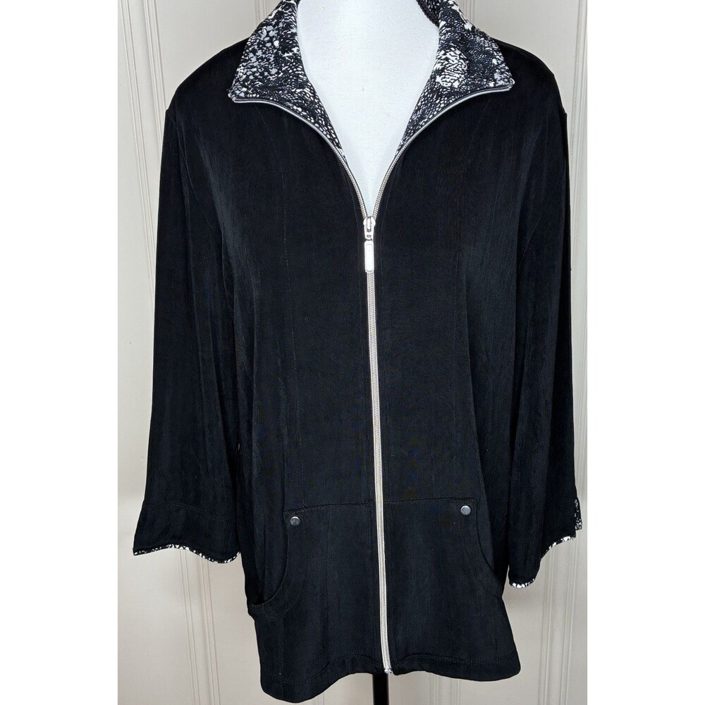 Chico's Travelers Lrg black zip front jacket stretch travel career pockets class